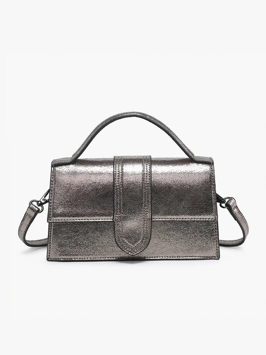 Capri Metallic Clutch w/ Crossbody Strap - Gunmetal