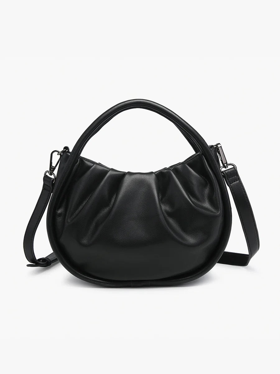 Audrey Mini Round Satchel w/ Crossbody Strap - Black