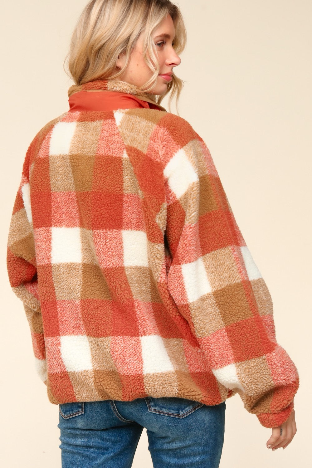 Rust Gingham Sherpa Jacket