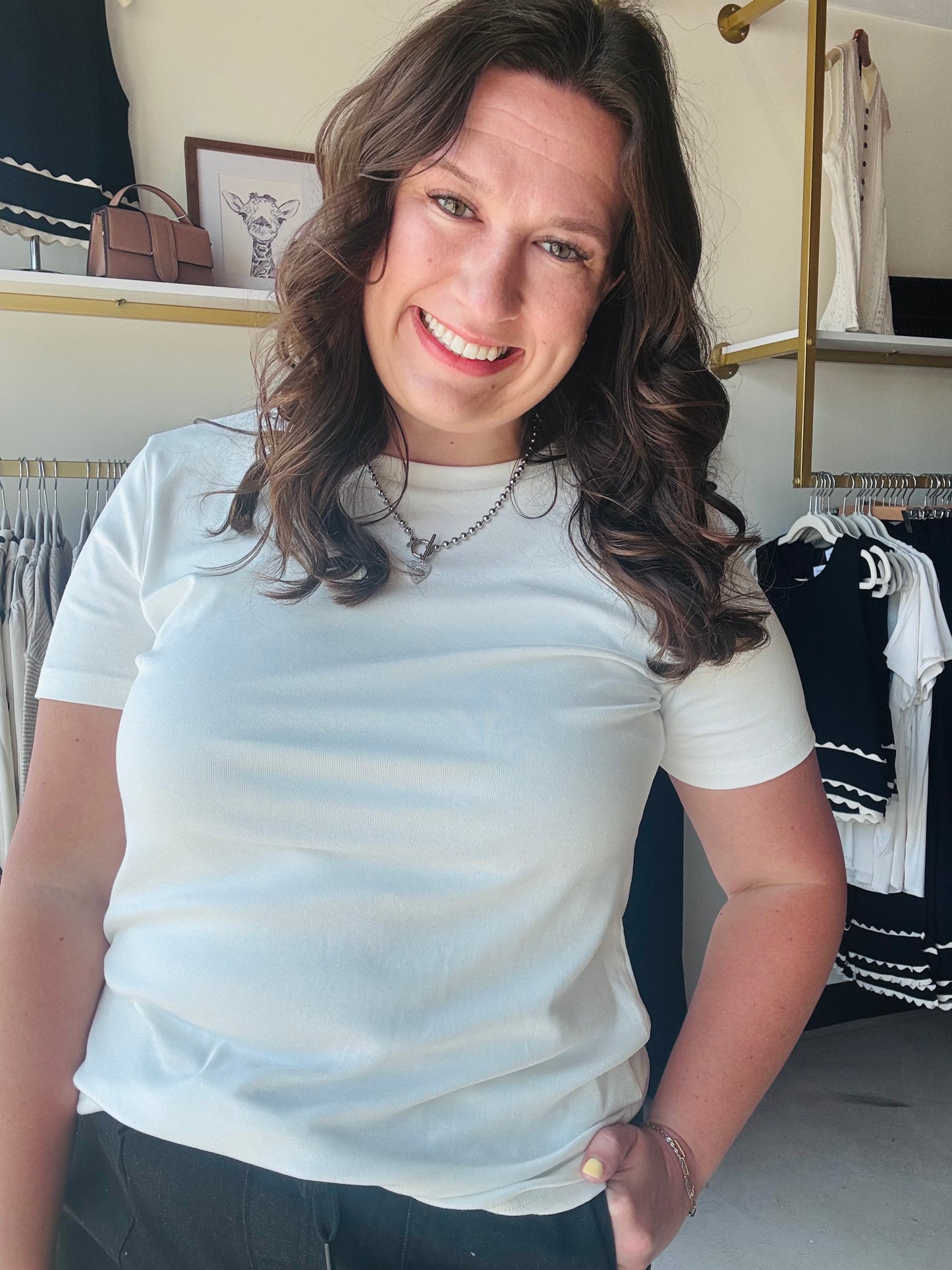 Staccato

Elevate your daily essentials with this ultra-creamy, buttery soft ivory tee. Featuring a flattering rounded neckline and curved hem, it’s the perfect high-quality foundation for effortless, chic layering or standalone style.

Luxurious, buttery soft premium fabric.
Flattering rounded neckline and hem.
Versatile ivory for easy styling.
Breathable, all-day comfort fit.
Chic, timeless minimalist aesthetic.
Durable quality that lasts.
Your new favorite everyday staple.
