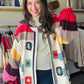 POL

Cozy up in the Ivory Multi Crochet Sweater, featuring an open cardigan style and fun balloon sleeves for an effortlessly oversized look. Crafted from soft chenille, it’s topped with a charming handmade patch and a pointed striped pattern that adds a playful twist to your everyday outfit. Perfect for layering and bringing joy to cooler days!