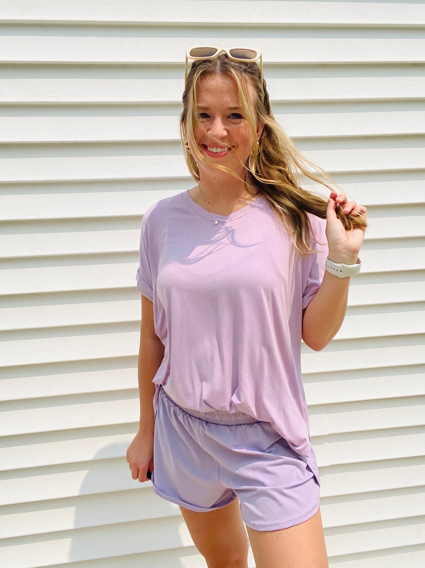 Lavender Daze V Neck Short Sleeve