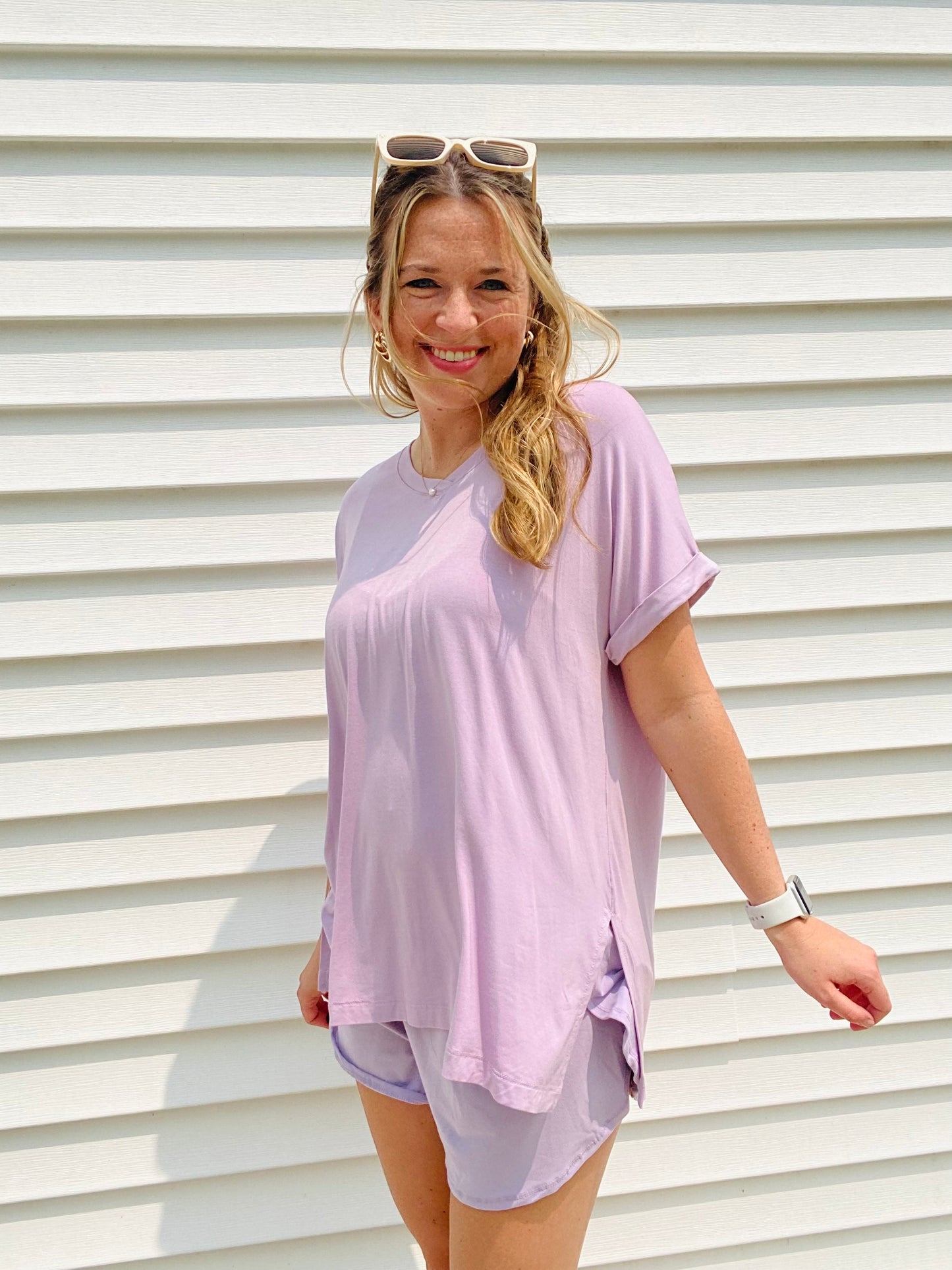 Lavender Daze V Neck Short Sleeve