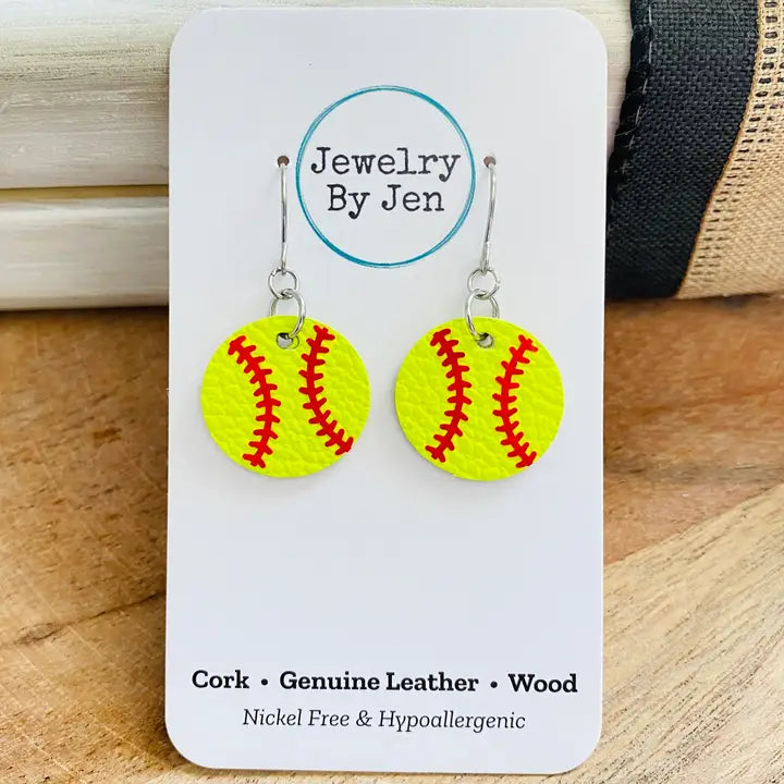 Leather Softball Earrings