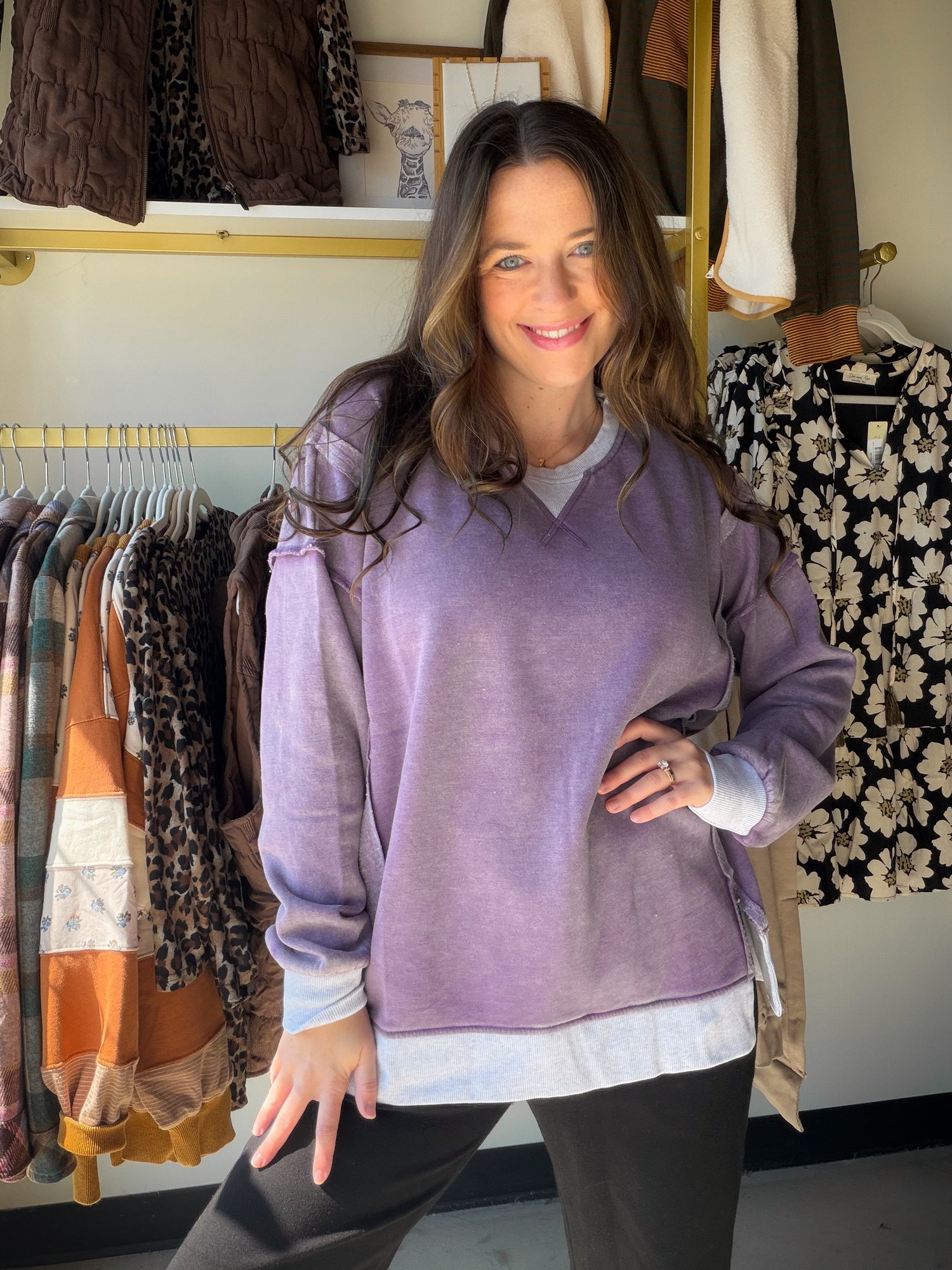 Longe sleeve two-tone purple sweater