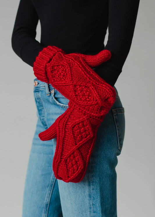 Red Cable Knit Mittens