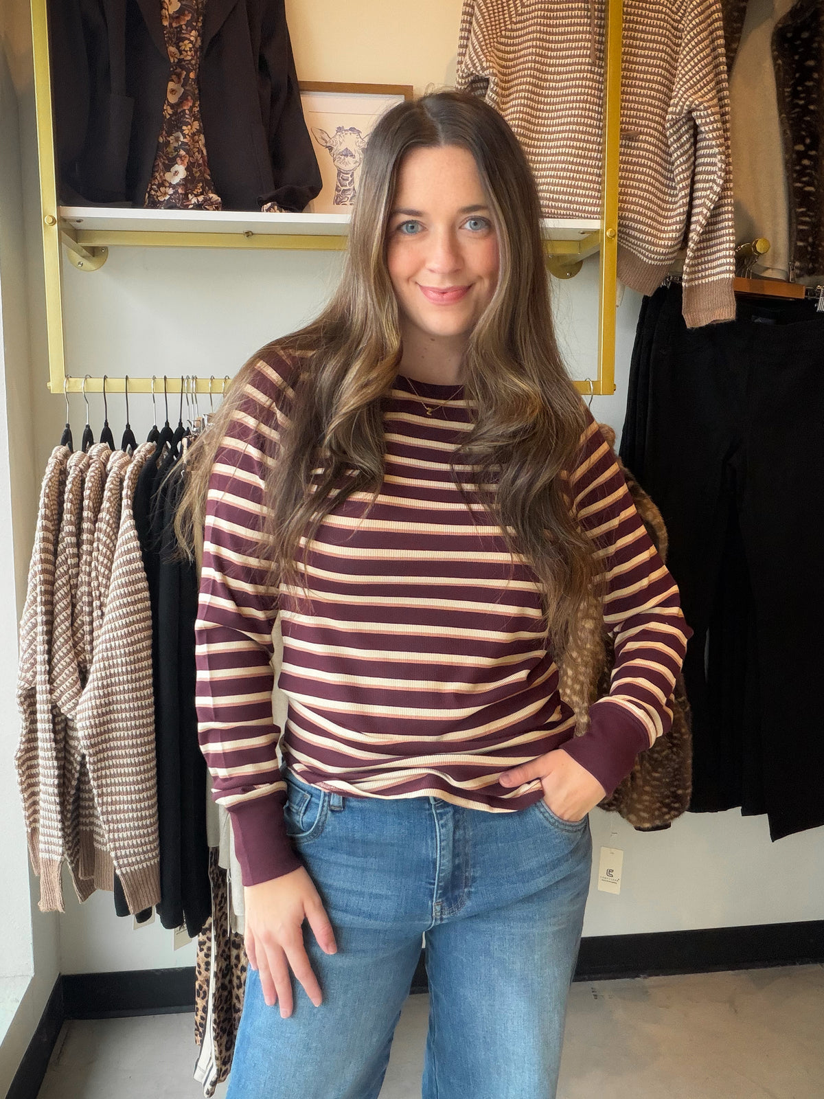 hread and Supply&nbsp;

So classic and effortless, this essential long sleeve tee from our basics collection is featured in a relaxed silhouette and crew neckline.&nbsp;

Long-sleeved top
Crew neckline
Measurements for a size small:

Length: 25.5"
Chest: 16"
Sleeve length: 25.5"
Sweep: 17 1/4"
Fabric Content/Care:&nbsp;

95% Rayon
5% Spandex