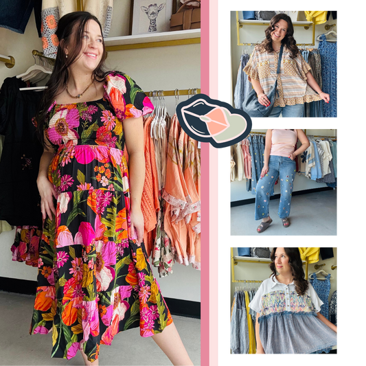 Bright floral maxi dress, patterned oversize tops and denim with 3D printed flowers