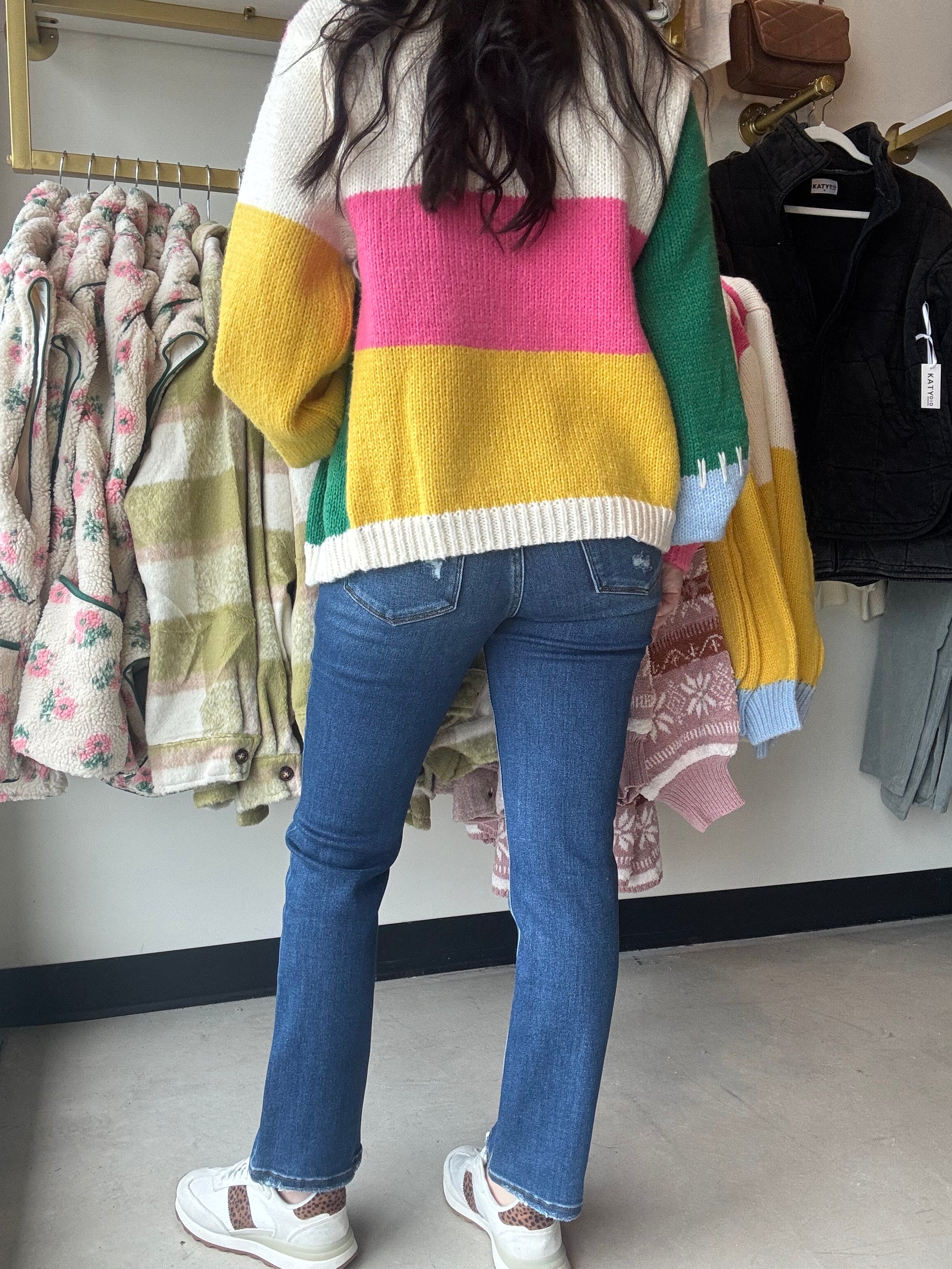 Flying Monkey

These Mid Rise Ankle Slim Straight Jeans are made from comfortable stretch denim, feature a mid rise waist, and have 5 pockets for practicality. With a lightly distressed detail and an ankle length, these jeans come in a dark wash and a slim straight fit. Measurements include a front rise of 9", an inseam of 28", and a leg opening of 14".