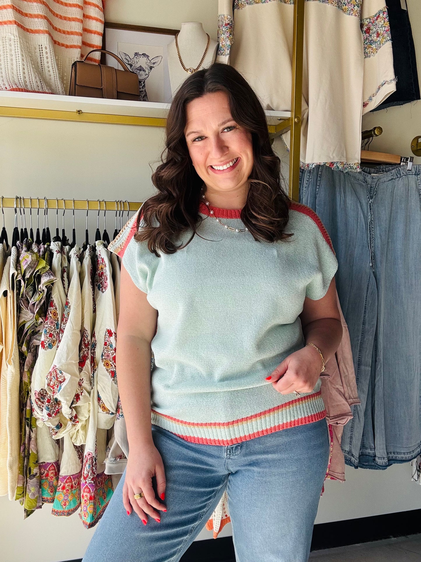 Anniewear

Elevate your everyday style with this breezy mint knit featuring vibrant coral colorblock accents. The relaxed dolman sleeves and premium lightweight texture offer the perfect blend of effortless comfort and modern chic.

Effortless style with dolman sleeves.
Vibrant accents via coral colorblocking.
Ultra-soft, breathable lightweight knit fabric.
Flattering relaxed fit for all.
Seamless day-to-night transitional wardrobe staple.
Chic crew neck for timeless appeal.
