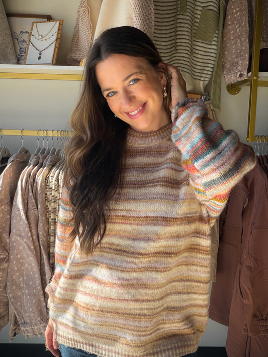 A Little Stripe, a Lot of Style

Give your everyday sweater lineup a fresh twist with the Khaki Multi Stripe Sweater by Easel. A khaki color palette and multistripe design bring just the right amount of personality to a casual look, making this an easy piece to build an outfit around.

Picture a coffee stop, an afternoon browsing your favorite shops, or a casual dinner with friends. Pair this sweater with your go-to denim and ankle boots for a pulled-together look, or style it with cream-colored pants and s
