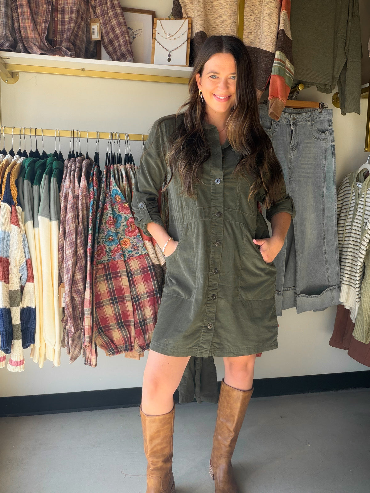 Everyday Style with a Little Utility Charm

Meet your next casual outfit inspiration: the Olive Corduroy Cargo Dress by Dash. Earthy olive, textured corduroy, and cargo-inspired styling give this dress a laid-back look with plenty of personality. Made from 100% cotton, it’s a fresh alternative to your usual jeans-and-top routine.

Picture a coffee stop, a browse through your favorite shops, and lunch with friends. This is the dress to build that kind of day around. Keep the styling simple and let the cordur