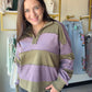Laid-back never looked so good. The Olive French Terry Block Top by Doe &amp; Rae is an oversized color block essential that brings bold, modern energy to your everyday wardrobe. Wide contrasting stripes and raw edge seam accents give it a cool, effortless edge that stands out without trying.

The relaxed, oversized silhouette with dropped shoulders is made for all-day comfort, while the collar with a partial snap button placket adds a thoughtful styling detail. Crafted from soft French terry, it’s the kind