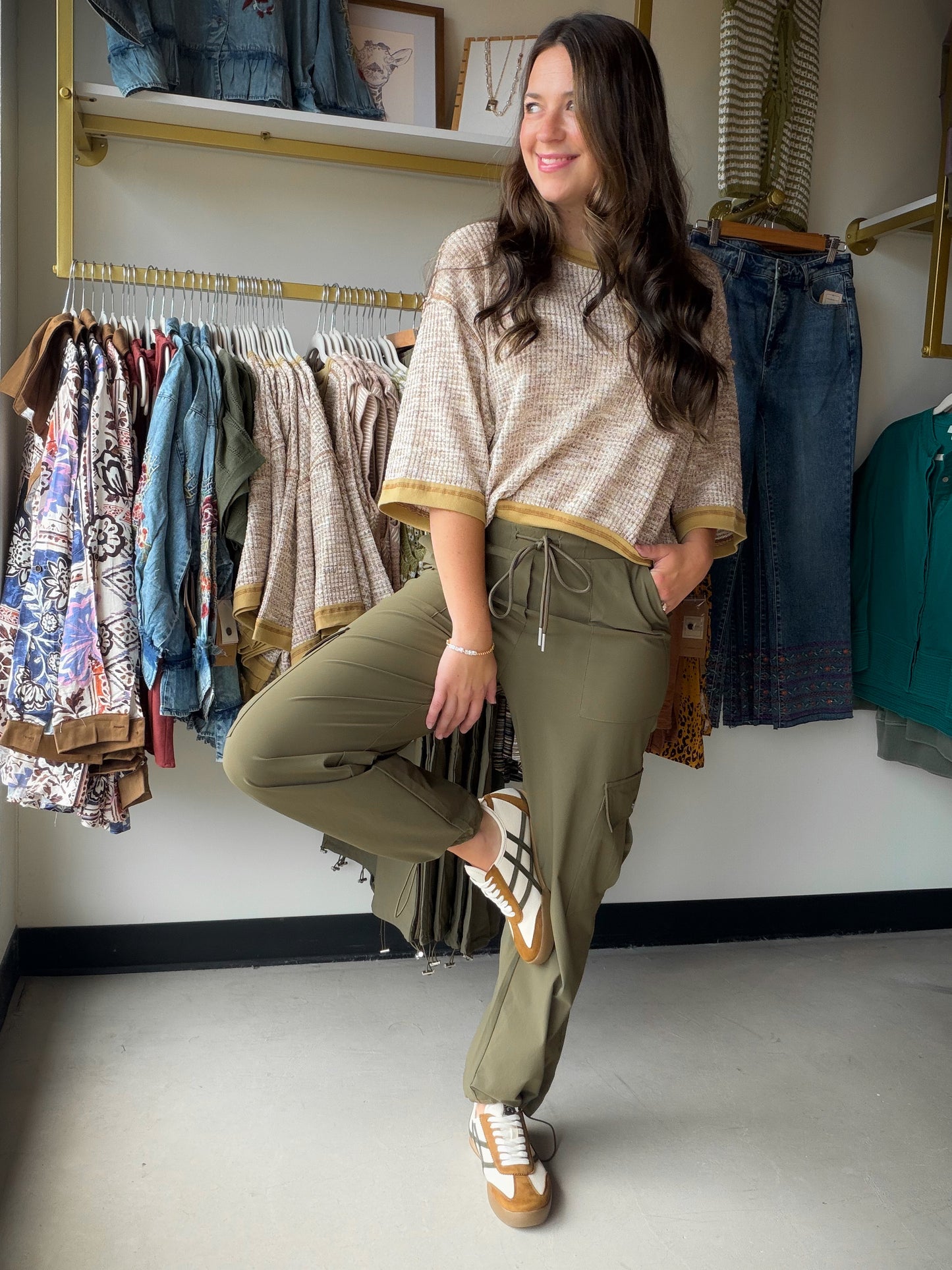 Utility Meets Style

The Olive Cargo Drawstring Pants are the effortless bottom you've been looking for. With a relaxed drawstring waist and functional cargo-inspired details, these pants strike the perfect balance between laid-back and put-together.

Made from a 88% Nylon, 12% Spandex blend, they offer a lightweight feel with just the right amount of stretch — comfortable enough for all-day wear, polished enough to take you anywhere.

Drawstring waist for an adjustable, flattering fit
Cargo-style details f