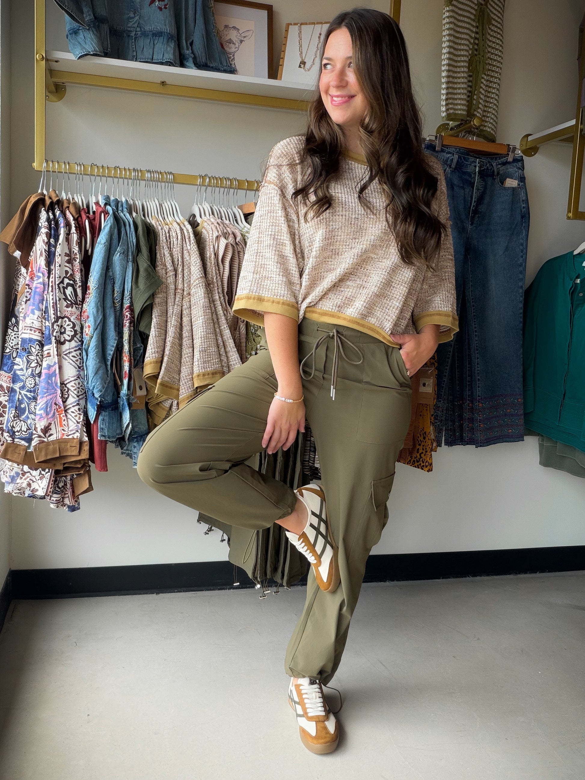 Utility Meets Style

The Olive Cargo Drawstring Pants are the effortless bottom you've been looking for. With a relaxed drawstring waist and functional cargo-inspired details, these pants strike the perfect balance between laid-back and put-together.

Made from a 88% Nylon, 12% Spandex blend, they offer a lightweight feel with just the right amount of stretch — comfortable enough for all-day wear, polished enough to take you anywhere.

Drawstring waist for an adjustable, flattering fit
Cargo-style details f