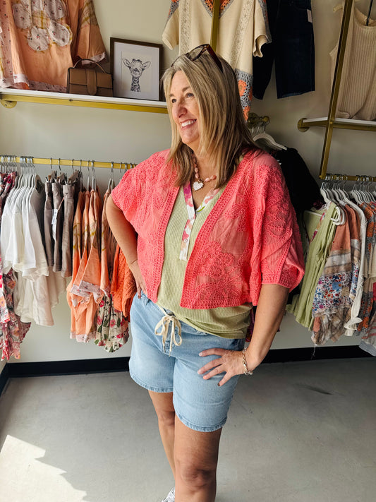 Brighten your wardrobe with this vibrant POL crochet cardigan, featuring intricate floral textures and a breezy 3/4 sleeve fit. Crafted from a premium cotton blend, this lightweight layer offers the perfect fusion of bohemian charm and high-energy color. It is the ultimate statement piece for sun-drenched days and effortless festival styling.
Vibrant neon peach turns heads.
Intricate crochet adds boho texture.
Breathable cotton keeps you cool.
Relaxed sleeves for effortless style.
Perfectly cropped for vers