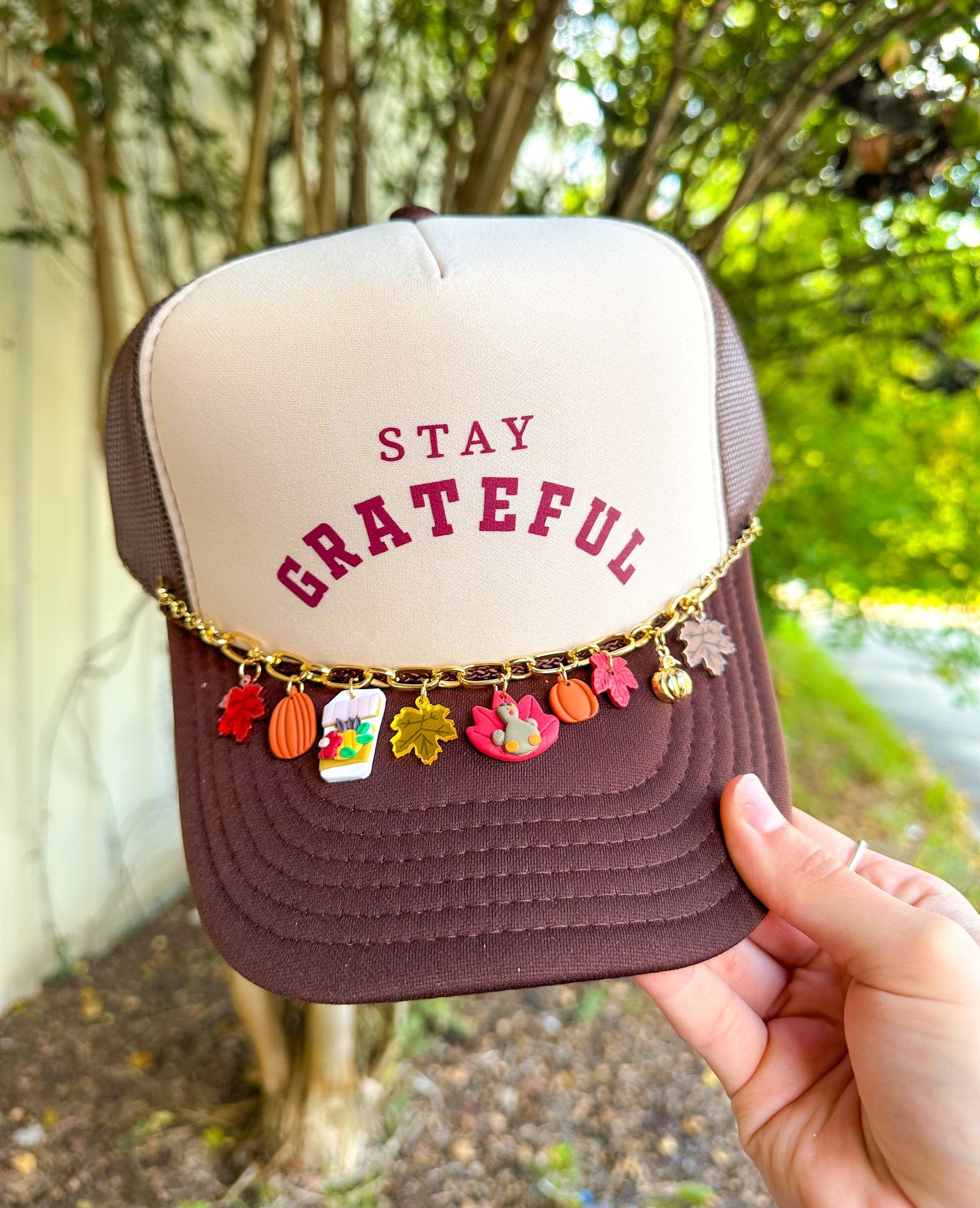 Stay Grateful Tan/Brown Trucker