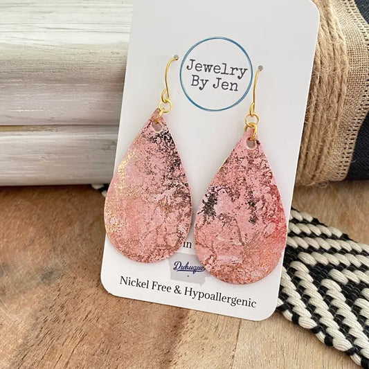 Pink & Gold Teardrop Earrings