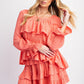 Coral Pom Ruffle Top