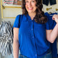 Elevate your everyday rotation with this vibrant royal blue blouse featuring feminine flutter sleeves and a sophisticated smocked neckline. Crafted from premium crinkle fabric, this functional button-up offers a breezy, effortless fit that transitions perfectly from the office to happy hour. It’s the ultimate combination of high-impact color and classic comfort.