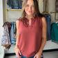 Effortlessly feminine and ready for anything, the Ruffle Detail Sleeveless Top by Staccato is the kind of piece you'll reach for again and again. A rich copper hue pairs with delicate ruffle detailing for a look that feels polished without trying too hard.

The sleeveless silhouette keeps things cool and versatile — tuck it into your favorite trousers for the office, or style it with denim for a weekend out. Light, flowy, and easy to wear all season long.

Ruffle detail, sleeveless woven top
100% Polyester 