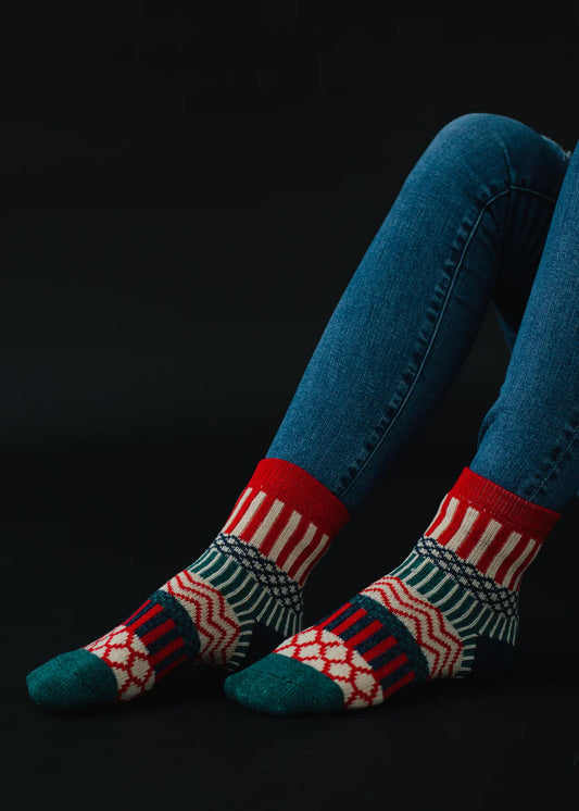 Teal and Red Pattern Socks