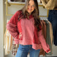 POL

Designed in a notched neck, long sleeve, oversized fit knit top featured in French terry and thermal with frayed edges throughout the garment. The mixed texture adds a unique casual feel while the relaxed oversized silhouette offers comfortable everyday wear.

--------------------------------------------------------------------------

Fabric Contents:

- 100% COTTON

--------------------------------------------------------------------------

Specs/Dimensions:

- BUST: 31"
- LENGTH: 23"
- SLEEVE: 15-1/4