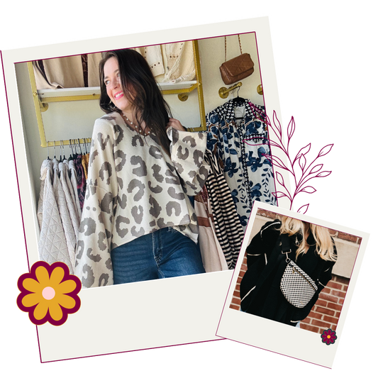 Leopard print oversized sweater and a black and white checkered bum bag