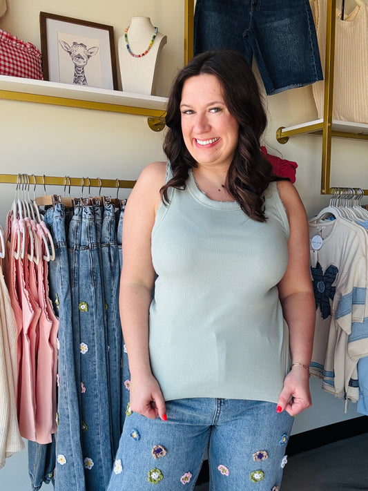 Cotierra

Elevate your daily rotation with this ultra-soft Silver Sage ribbed tank featuring delicate lace trim and trendy exposed seams. This feminine essential combines a flattering scoop neck with unique contrast stitching for a sweet, lived-in look that pairs perfectly with anything.

Delicate lace adds feminine charm.
Soft ribbed knit flatters every curve.
Trendy exposed seams for designer edge.
Breathable fabric for all-day comfort.
Versatile style for layering or solo.
Unique contrast stitching detai