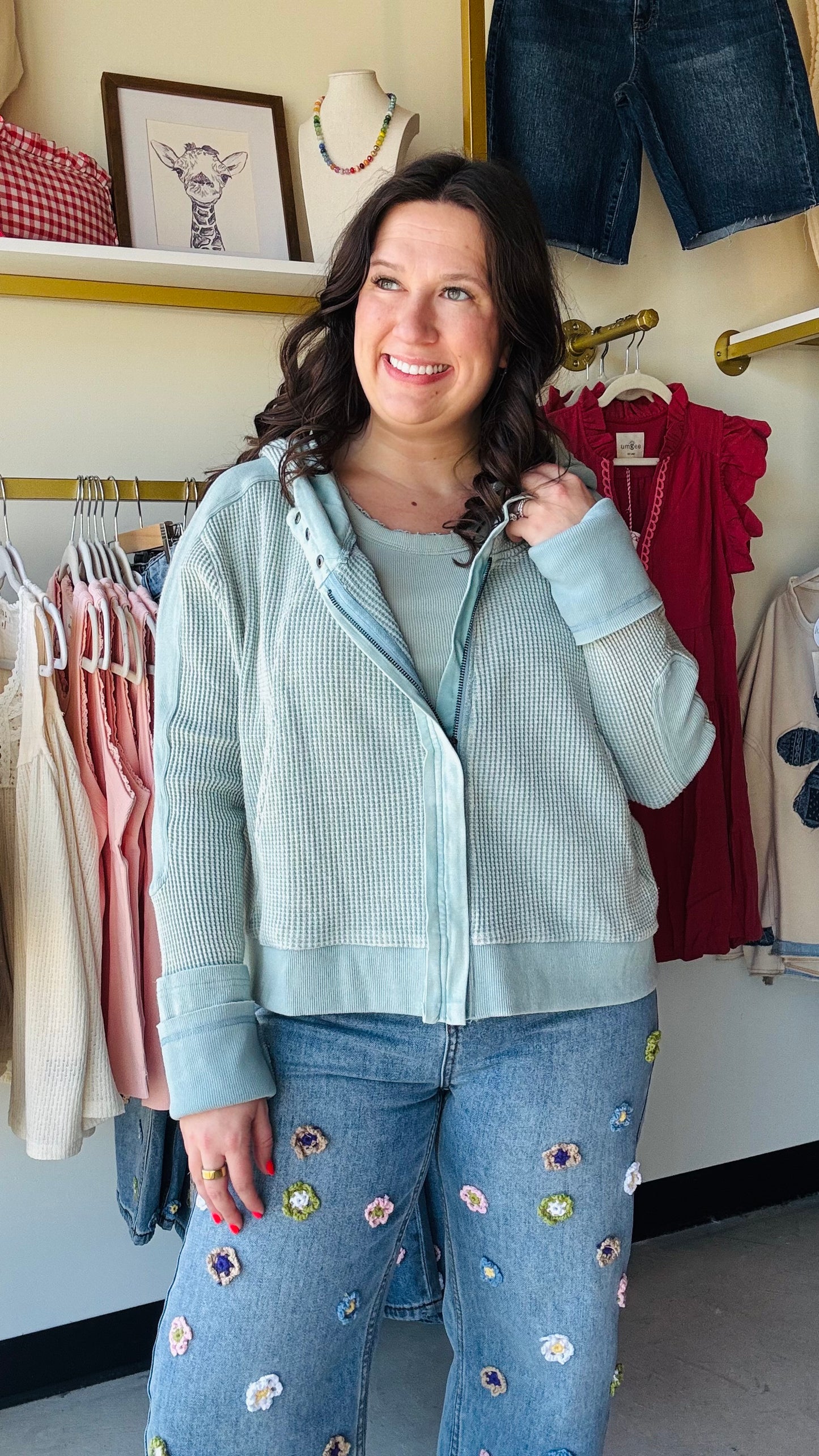 Oli &amp; Hali

Elevate your casual wardrobe with this premium mineral-washed hoodie featuring a cozy waffle knit texture. The relaxed fit and breathable cotton blend provide ultimate comfort for effortless, everyday layering.

Vintage mineral wash for unique style.
Textured waffle knit adds cozy depth.
Effortless relaxed fit for all-day comfort.
Versatile zip-front for easy layering.
Breathable 100% cotton self-fabric.
True-to-size fit for easy shopping.
