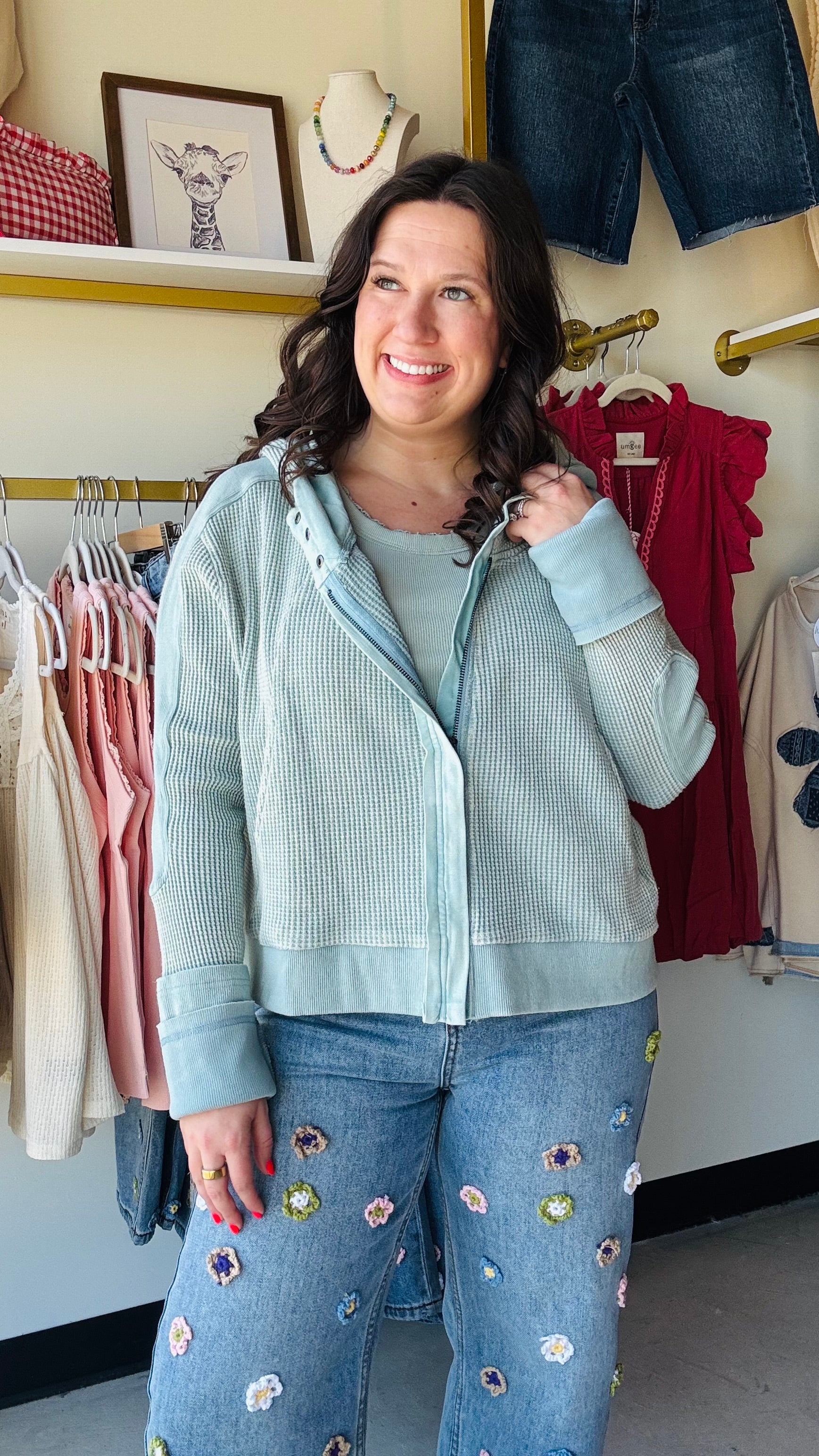 Oli &amp; Hali

Elevate your casual wardrobe with this premium mineral-washed hoodie featuring a cozy waffle knit texture. The relaxed fit and breathable cotton blend provide ultimate comfort for effortless, everyday layering.

Vintage mineral wash for unique style.
Textured waffle knit adds cozy depth.
Effortless relaxed fit for all-day comfort.
Versatile zip-front for easy layering.
Breathable 100% cotton self-fabric.
True-to-size fit for easy shopping.