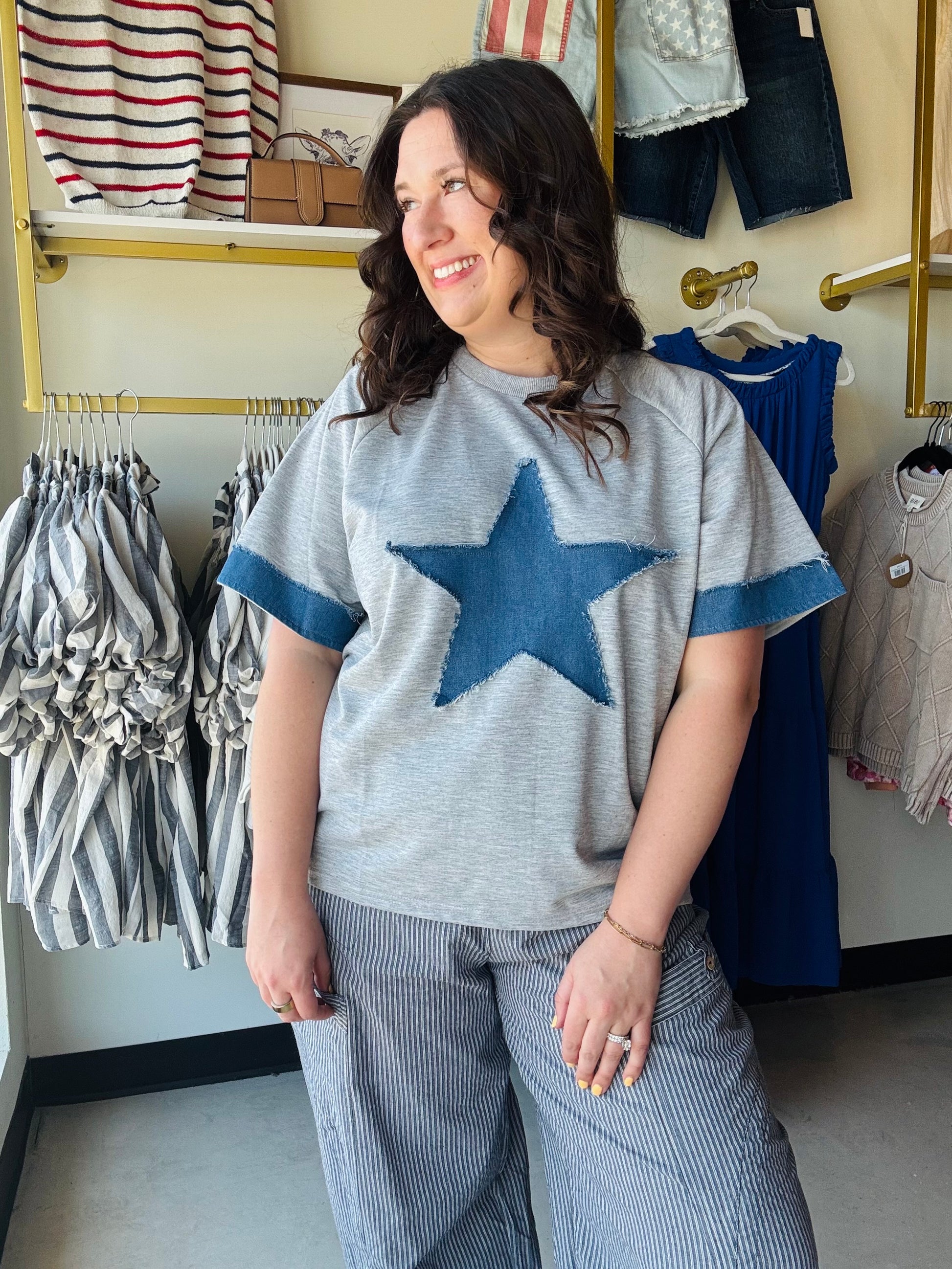 Haptics

Elevate your everyday aesthetic with this Haptics oversized French terry top, featuring a bold, vintage-inspired denim star patchwork. The sophisticated mock neck and relaxed raglan sleeves offer a high-fashion silhouette without sacrificing lived-in comfort.

Ultra-soft French terry&nbsp;for ultimate comfort.
Effortless, breezy&nbsp;oversized loose fit.
Trendy denim star&nbsp;patchwork detail.
Sophisticated mock neck&nbsp;adds modern style.
Vintage washed finish&nbsp;for premium texture.
Flatterin