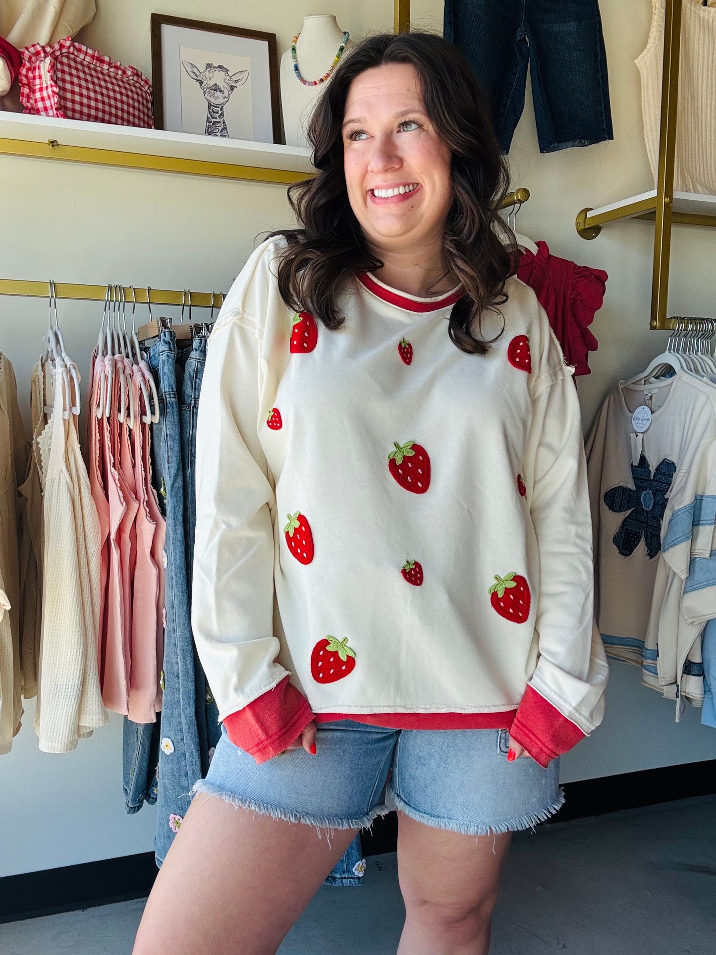Easel

Embrace effortless charm in this ultra-soft mineral-washed terry pullover featuring adorable strawberry patchwork. The relaxed fit and dropped shoulders offer a cozy, vintage-inspired silhouette perfect for every season

Vintage-inspired mineral wash finish
Adorable 3D strawberry patchwork details
Ultra-cozy relaxed fit for comfort
Flattering dropped shoulders and crewneck
Premium soft-touch washed terry fabric
Effortless style for casual days
