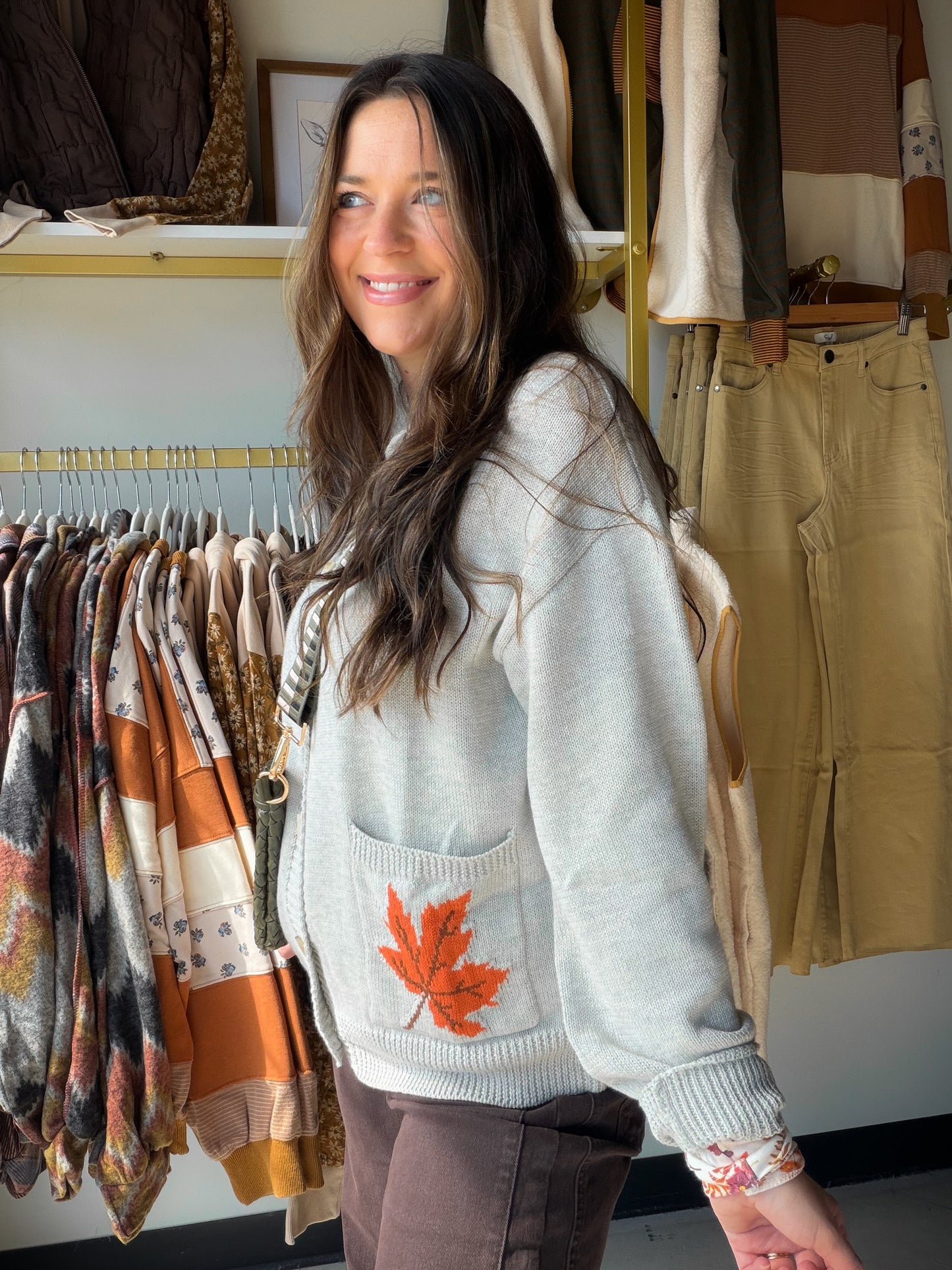 Layer up in something worth reaching for. The Grey Leaf Pocket Button-Up Cardigan from Sunday Edition is a wardrobe staple done right — crafted in 100% cotton with a soft, breathable hand feel and a leaf-print detail that keeps it from ever feeling basic.

Button all the way up for a polished look, leave it open over a tee for effortless layering, or tie it at the waist for a little shape. However you wear it, this cardigan earns its place in the rotation.

Button-up front closure
Leaf print detail
Front po