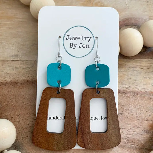 Teal Trapezoid Rounded Square Earrings