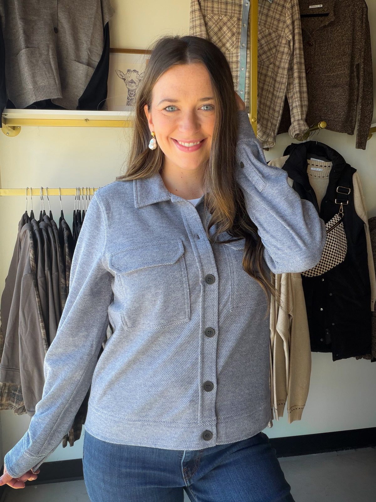 Thread &amp; Supply

This super soft knit jacket is one you will keep reaching for all season long. Featured in a relaxed, oversized silhouette and dual patch pockets. Make it a set with the Faye pant.

Collared neckline
Full button front closure
Dual chest pockets
