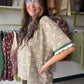 Key Features
• Floral geometric patterned knit top
• Jacquard jersey high low top
• Short wide sleeves
• Contrast scallop trim sleeve detail
• Ribbed round neckline
• Not Lined 


Fabric Contents
• 60% Polyester 
• 37% Rayon
• 3% Spandex