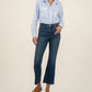 Brand: Kut from the Kloth

Designed in a modern kick flare silhouette in a super soft stretch denim and fab ab front pockets that smooth and add comfort.&nbsp;
Inseam: 27 3/4"
Leg Opening: 18"
Rise: 10 1/4"

Care: MACHINE WASH COLD INSIDE OUT