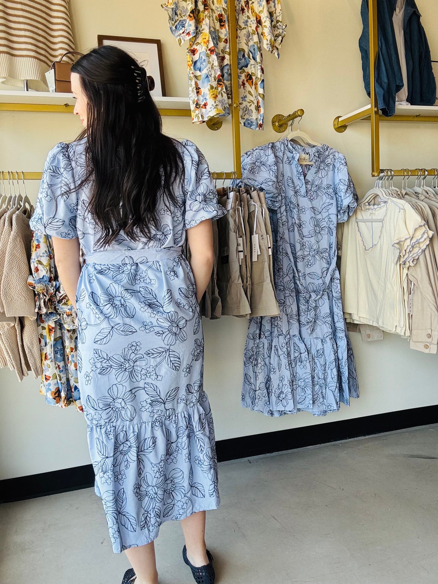 Sky Garden Belted Midi Dress

Key Features
• Embroidered 
• A-line silhouette
• Puff short sleeves
• Notched neckline
• Removable self-tie waist belt
• Tiered hem for extra movement and charm
• Sleeves Lined Only

Fabric Contents
• 55% Cotton
• 45% Polyester