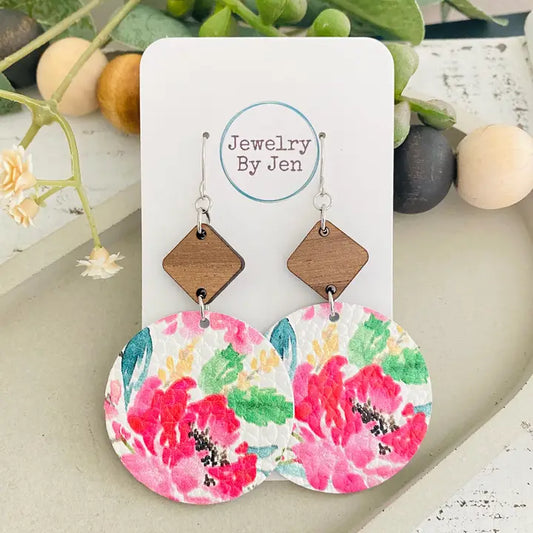 Walnut Roses & Peonies Earrings