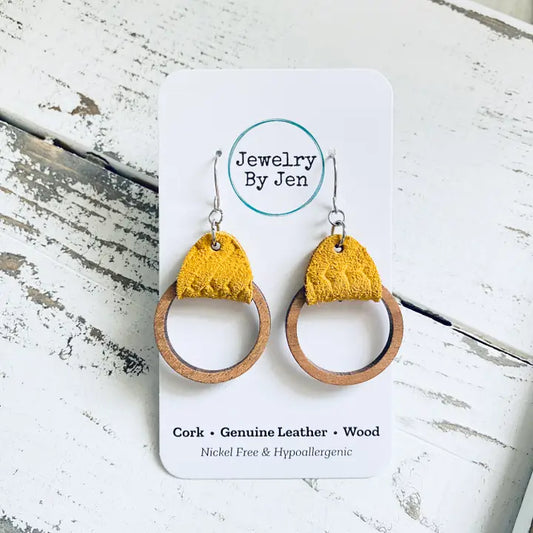 Wood Hoop Earrings - Mustard