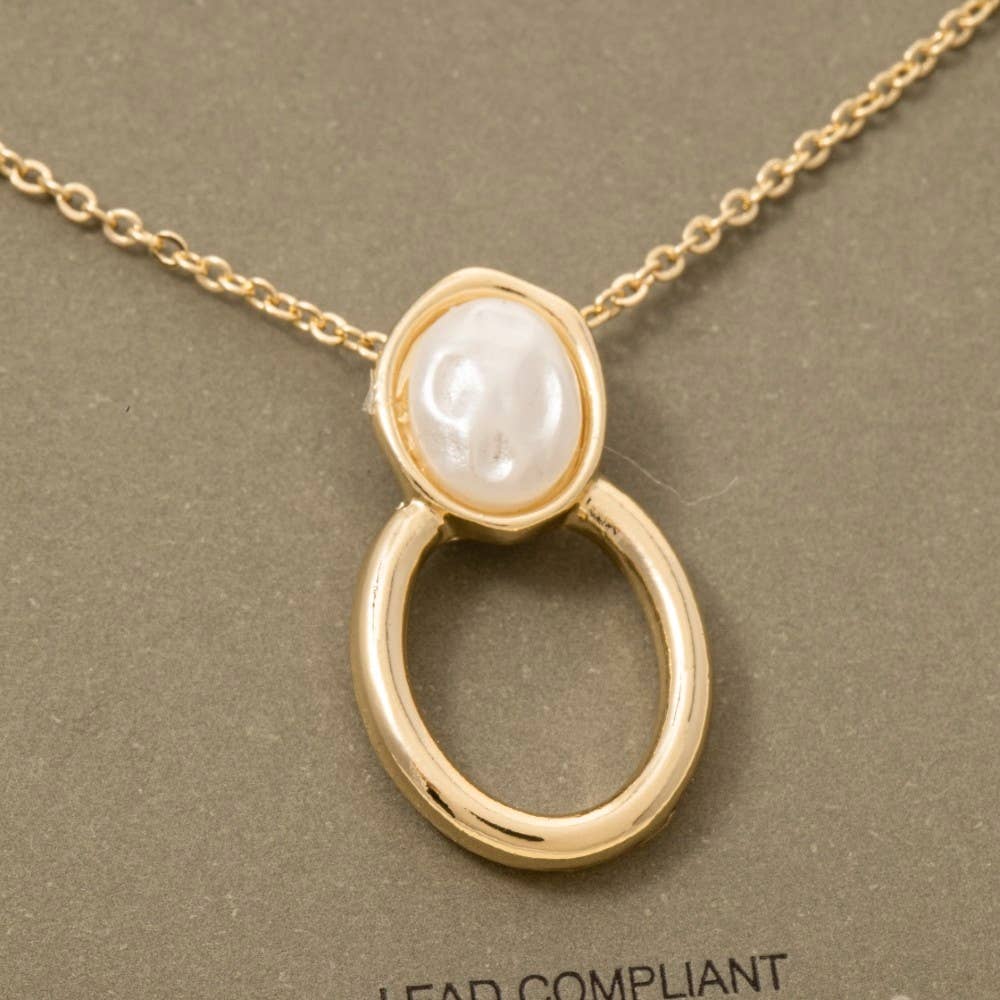 Pearl And Oval Hoop Pendant Necklace