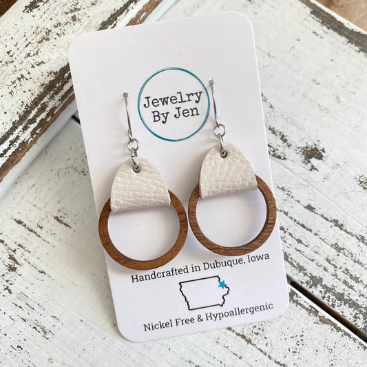 Wood Hoop Earrings - Cream