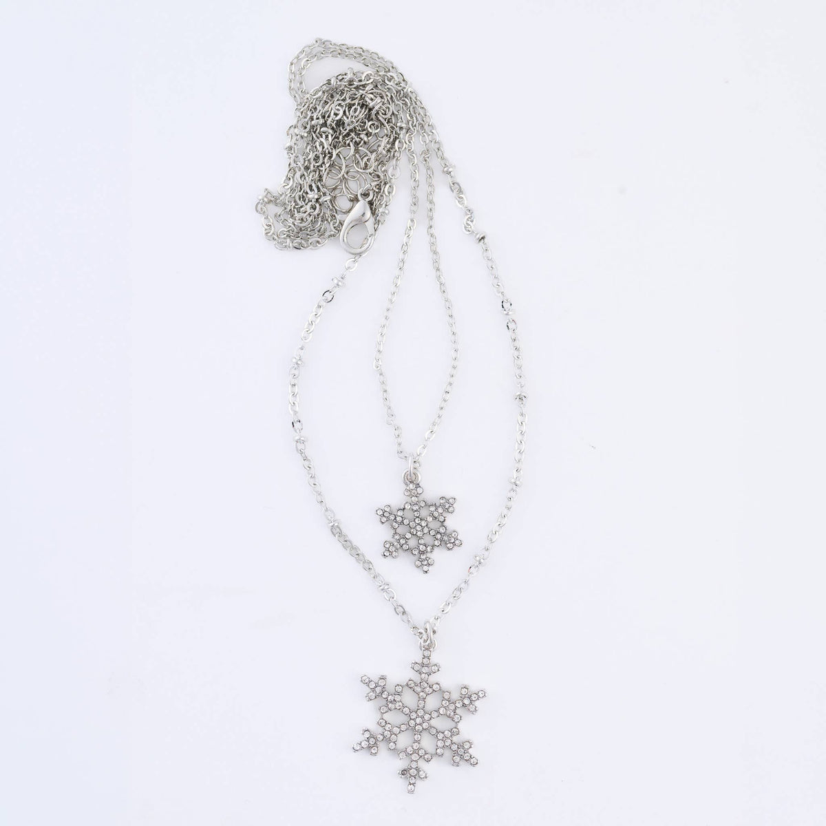Christmas Necklace 18" Double Row Snowflake Layered Pendant