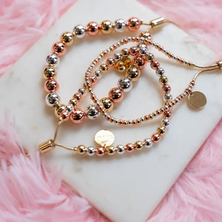 Tri Tone Adjustable Bracelet - 8mm