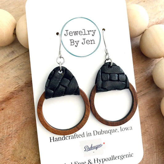 Wood Hoop Earrings - Black