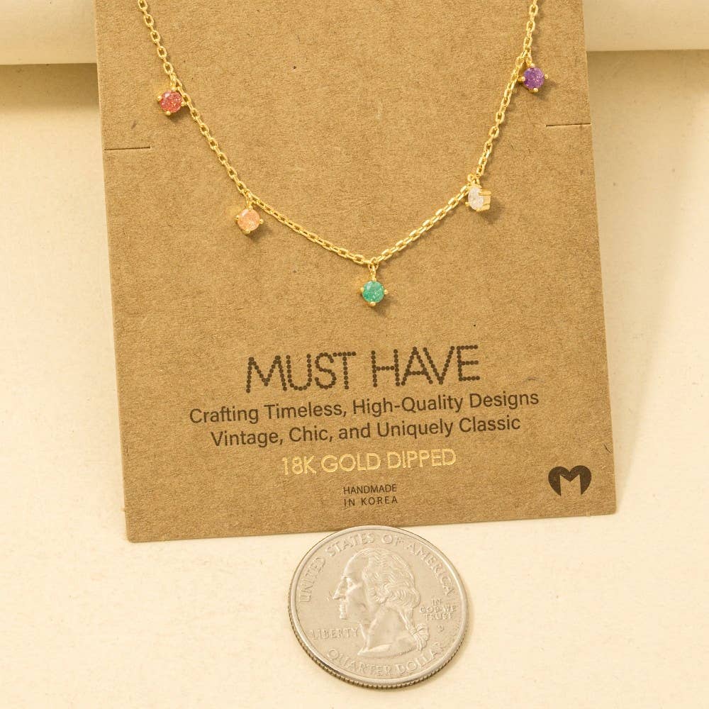 Crystal Stud Drop Necklace