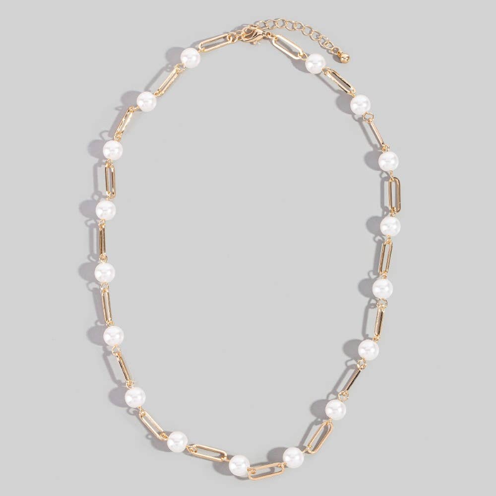 Station Pearl And Oval Chain Necklace
