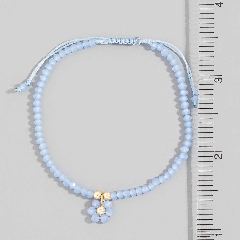 Faceted Beaded Flower Charm Adjustable Cord Bracelet