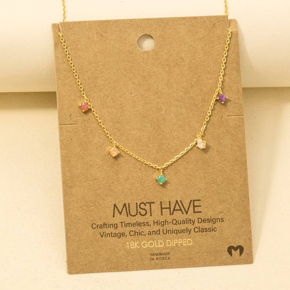 Crystal Stud Drop Necklace